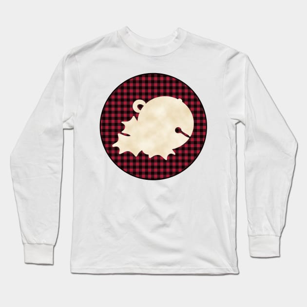 Sleigh bell and mistletoe over a black and red tile pattern Long Sleeve T-Shirt by AtelierRillian